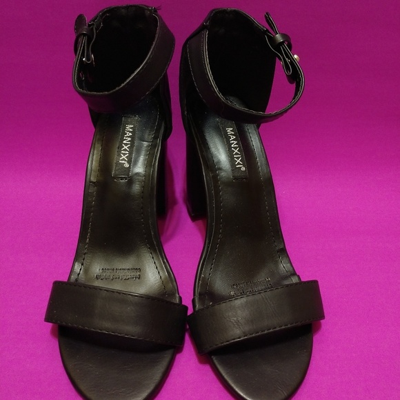 Black Ankle Single Strap Square Heels - Picture 6 of 6